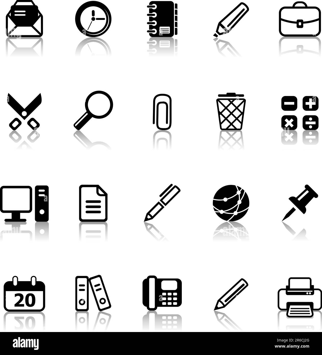 Set di icone su un tema per ufficio. Illustrazione Vettoriale