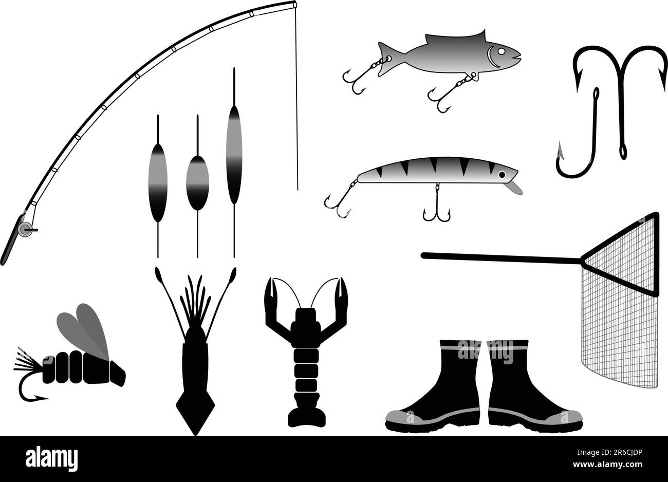 illustrazione del vettore degli attrezzi da pesca Illustrazione Vettoriale