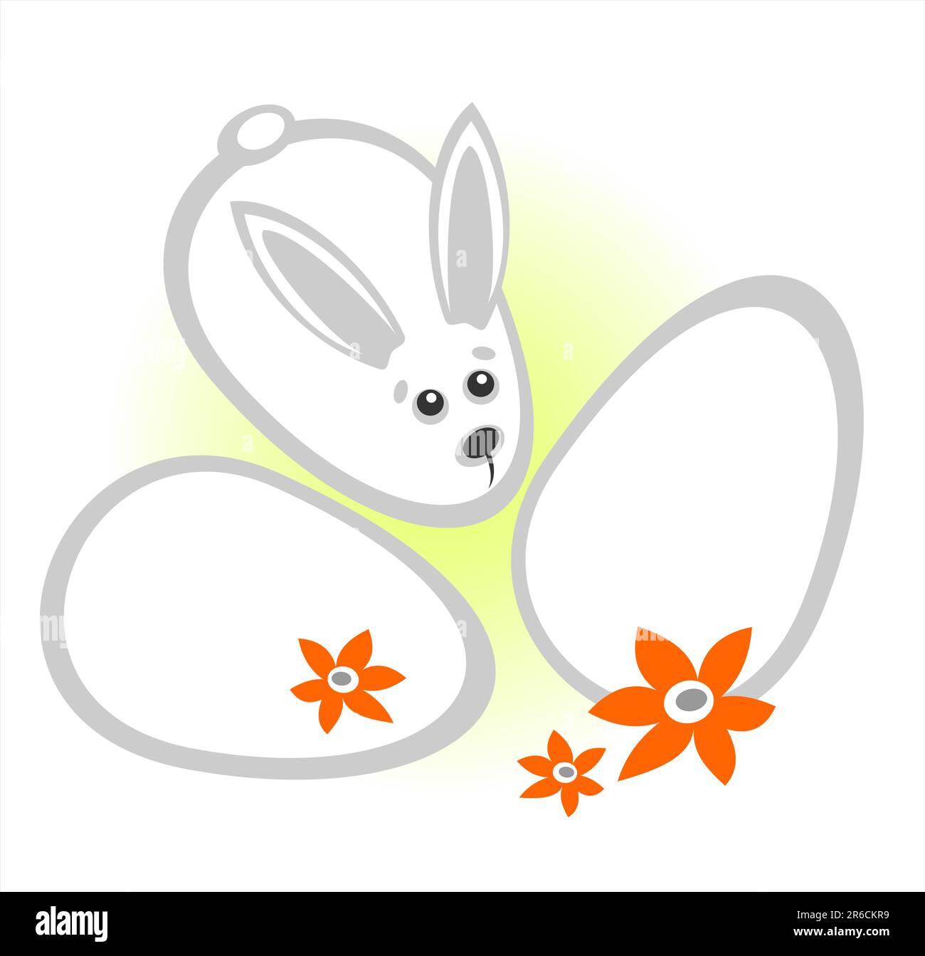 Coniglio decorato con uova di pasqua su sfondo bianco. Illustrazione Vettoriale