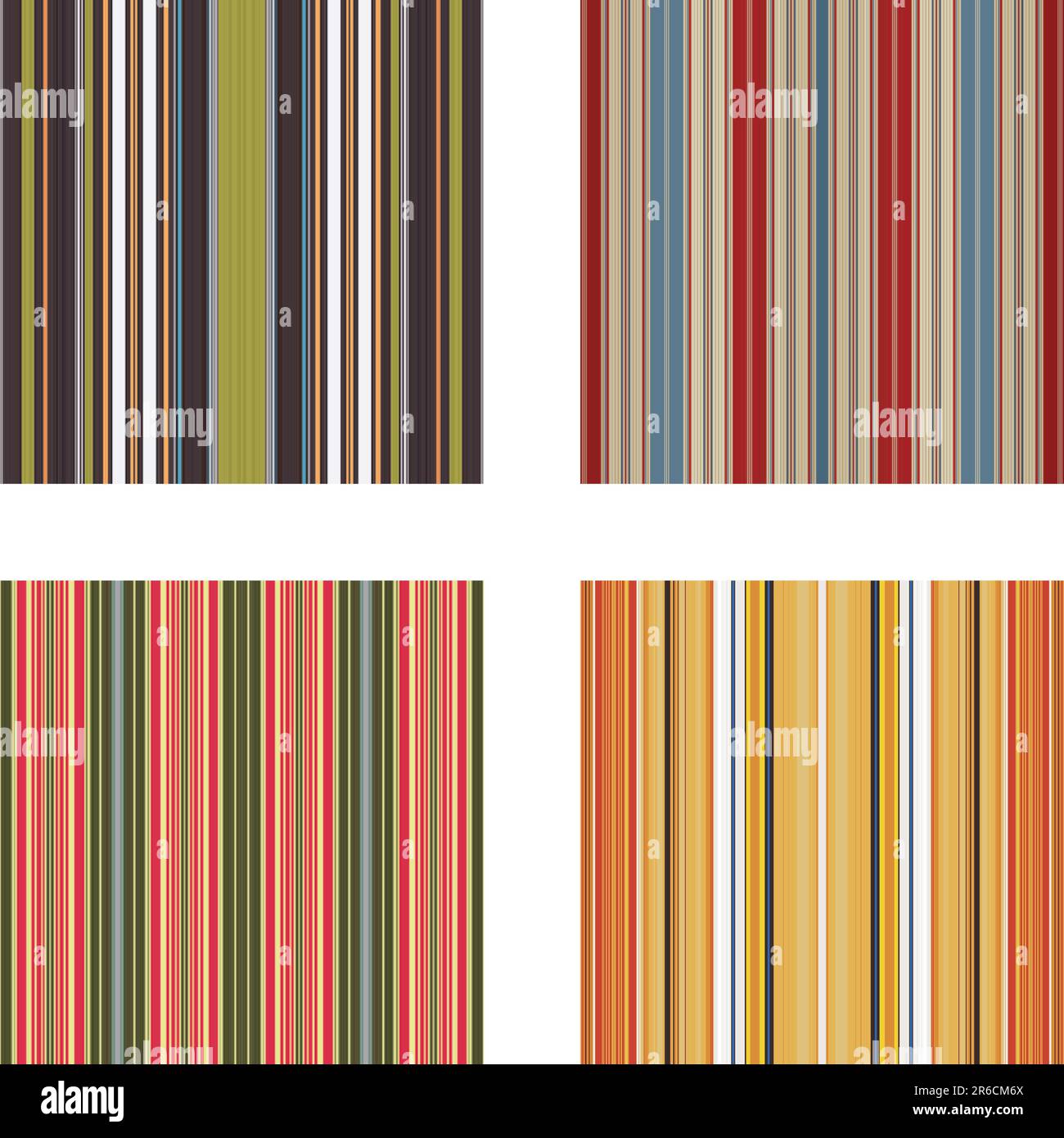 Quattro motivi a strisce vettoriali retrò (senza cuciture) in colori brillanti Illustrazione Vettoriale
