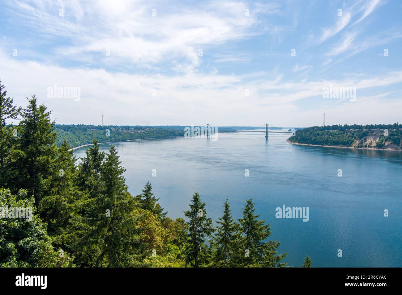 Veduta aerea dei Tacoma Narrows dall'alto Point Defiance Foto Stock