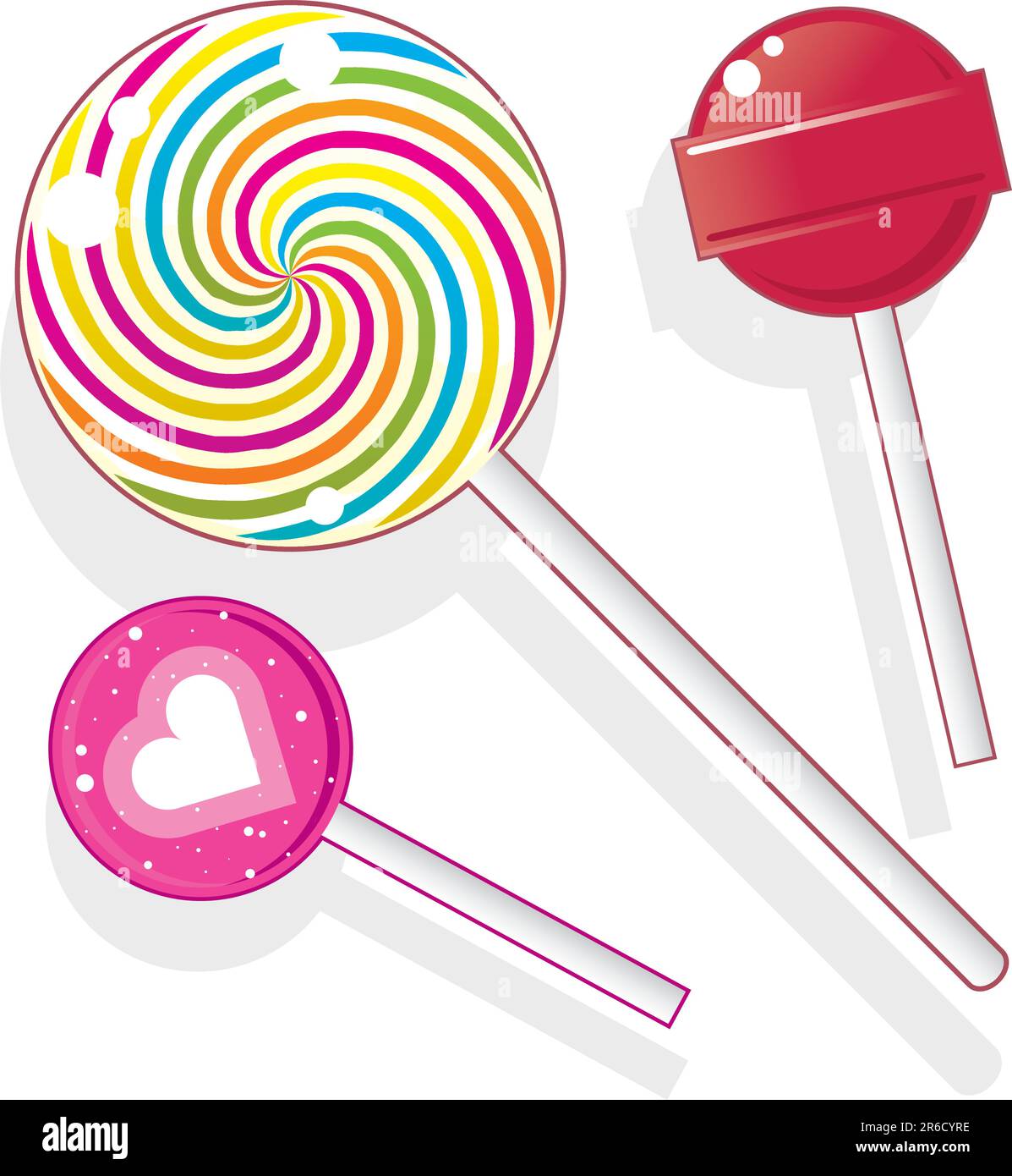 Lecca lecca e stupidi. Il set di caramelle vettoriali include lolly Pops sferici e Swirl pop rotondo. Illustrazione Vettoriale