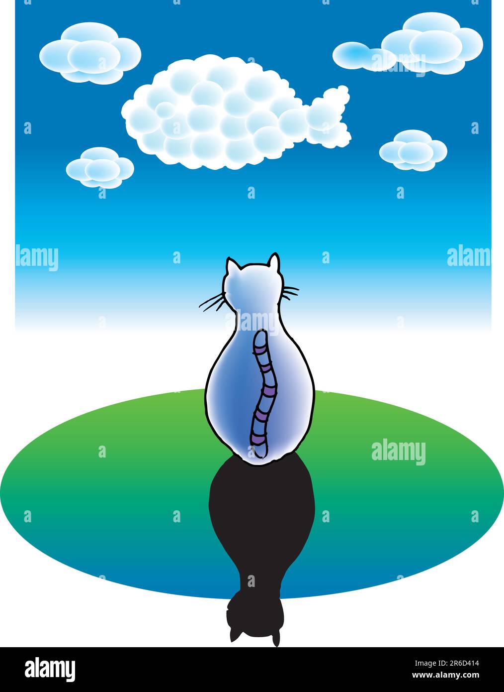 un'illustrazione vettoriale per i sogni di un gatto: le nuvole diventano un pesce Illustrazione Vettoriale