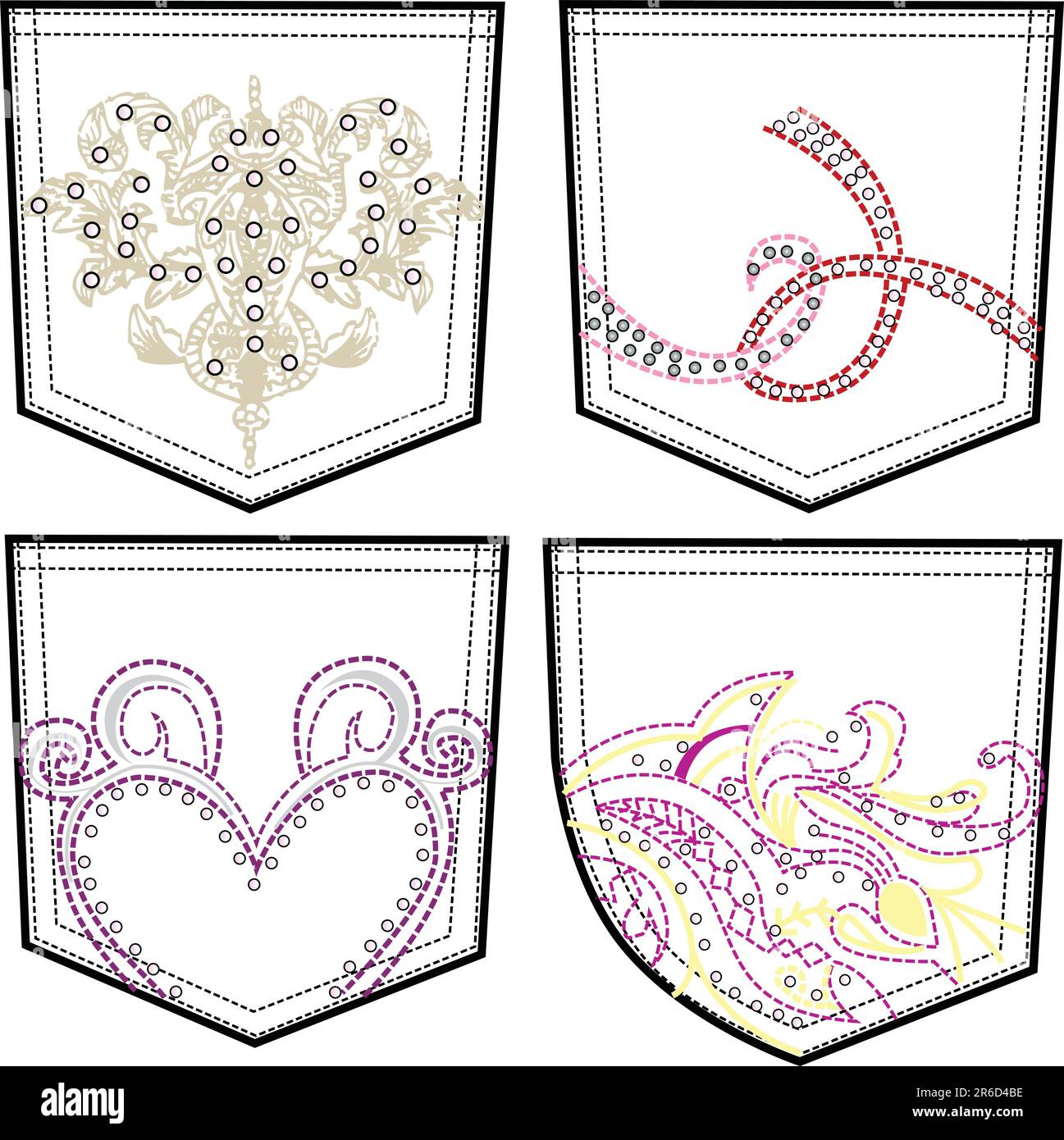 tasche posteriori con cuciture e strass Illustrazione Vettoriale