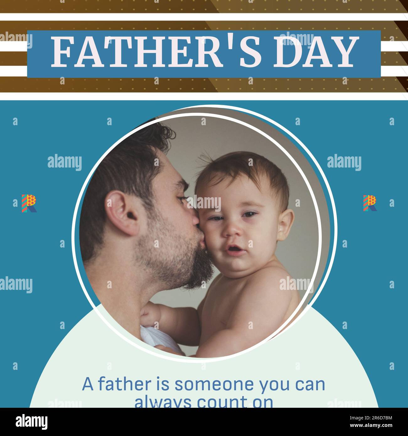 Composto di testo del giorno del padre e primo piano di padre caucasico baciare cute bambino Foto Stock