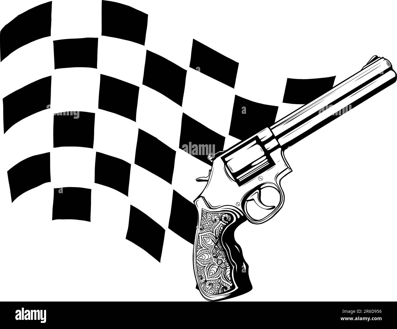 Pistola monocromatica con disegno vettoriale per bandiera da corsa Illustrazione Vettoriale