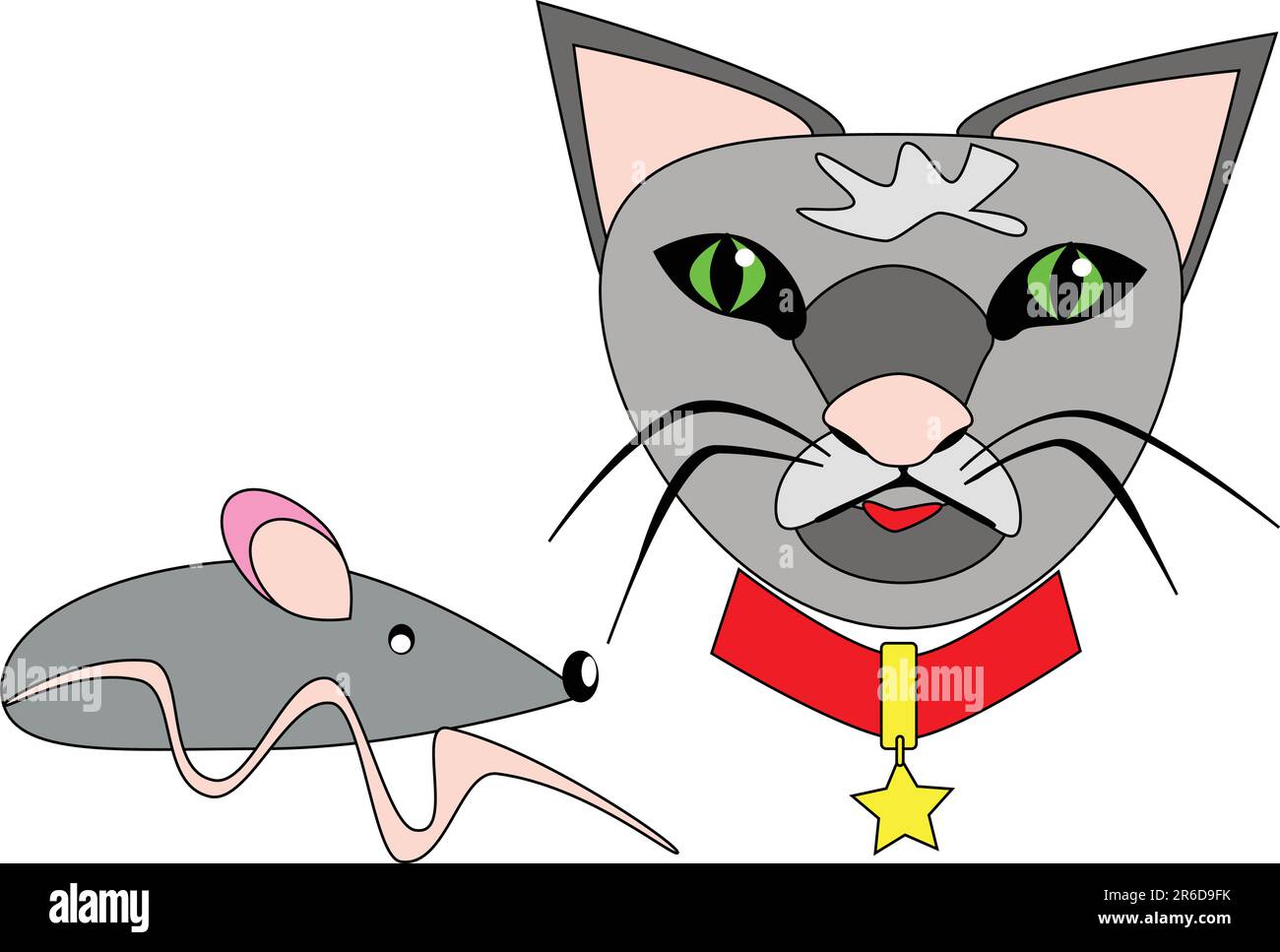 immagine di un gatto con colletto rosso e mouse Illustrazione Vettoriale