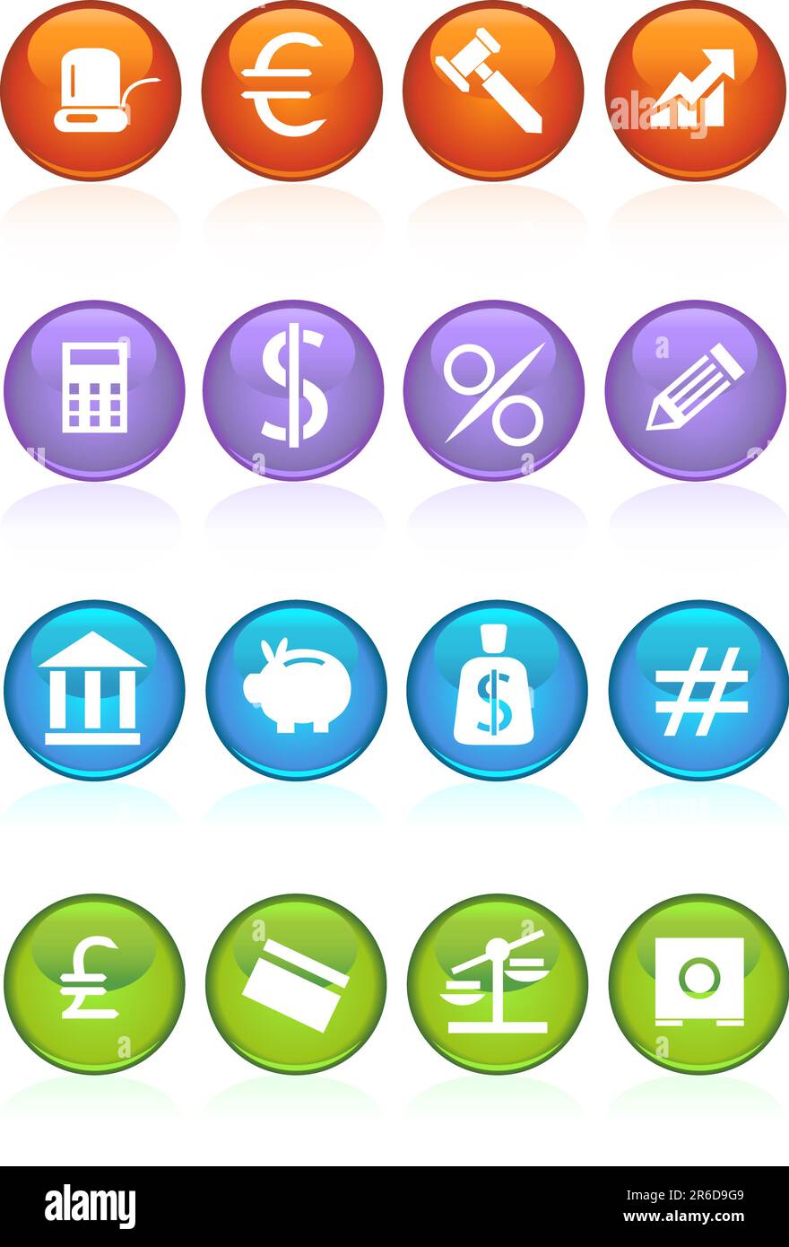 Raccolta di sedici banking pulsanti a tema. Illustrazione Vettoriale