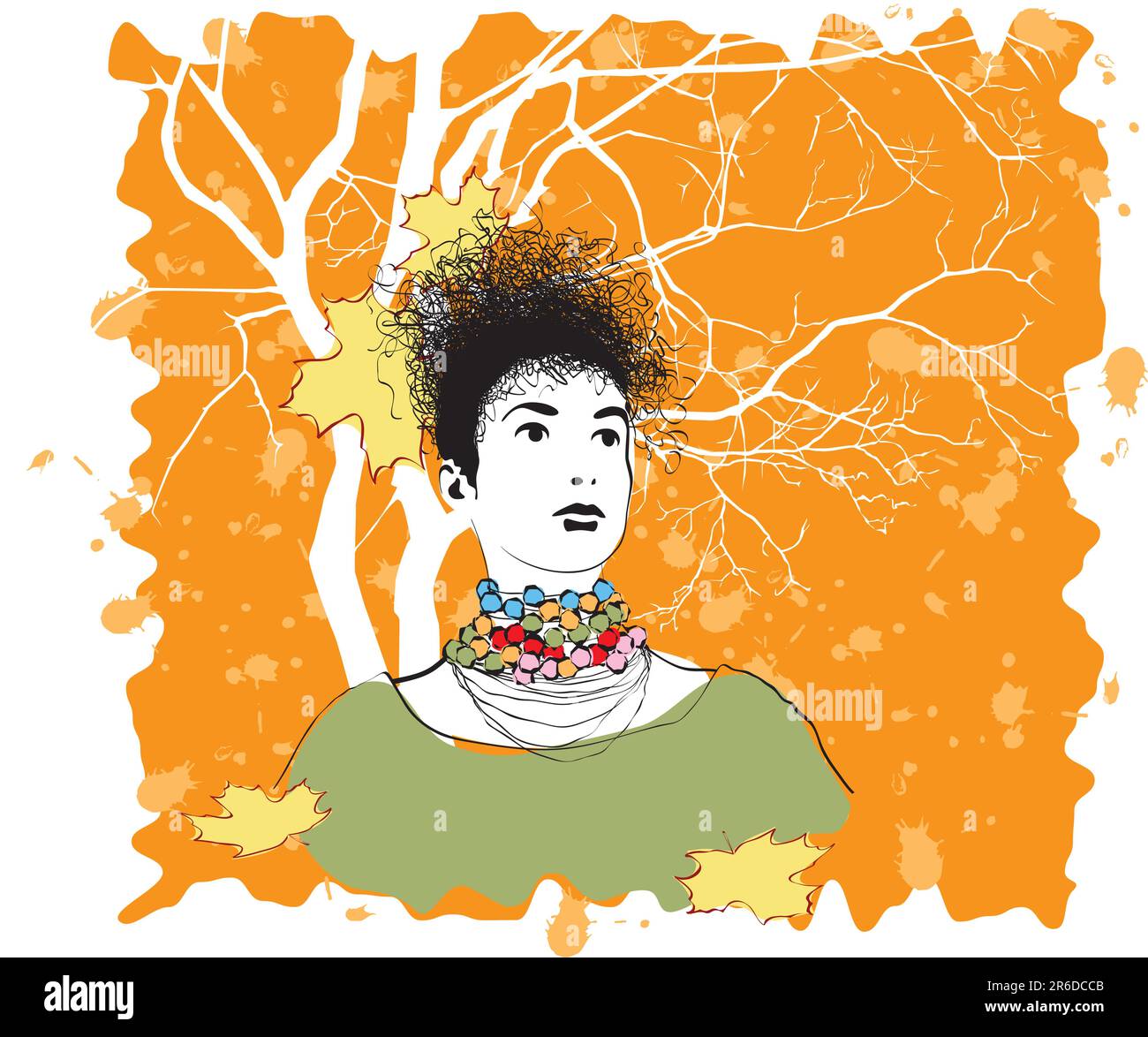 Illustrazione di una giovane donna sognante in uno dei giorni autunnali Illustrazione Vettoriale