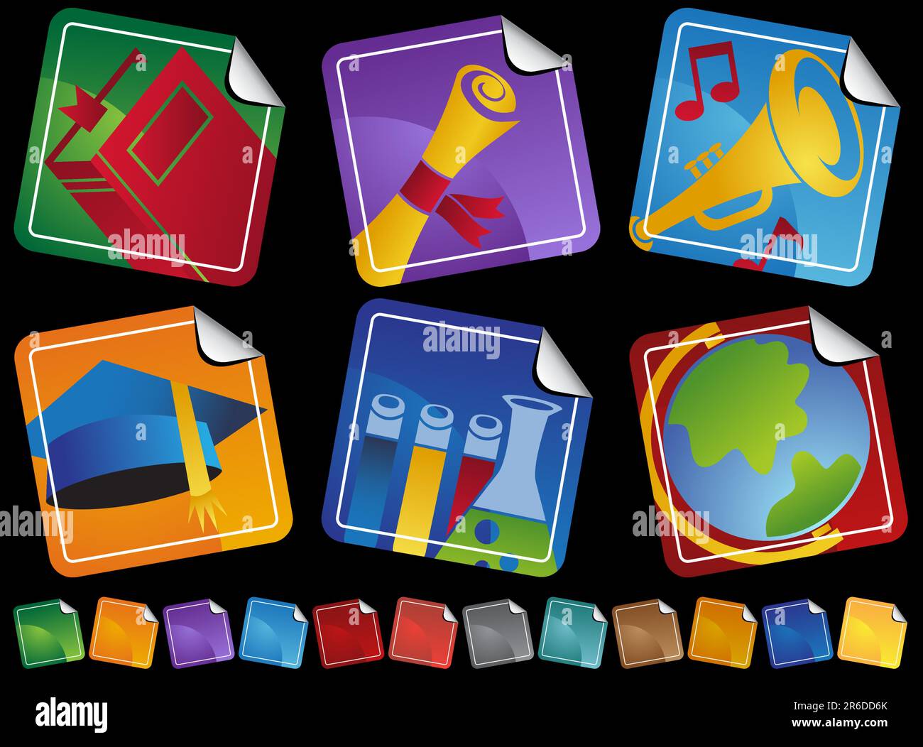 Un set di sei istruzione icone di adesivo comprendente una varietà di colori Illustrazione Vettoriale