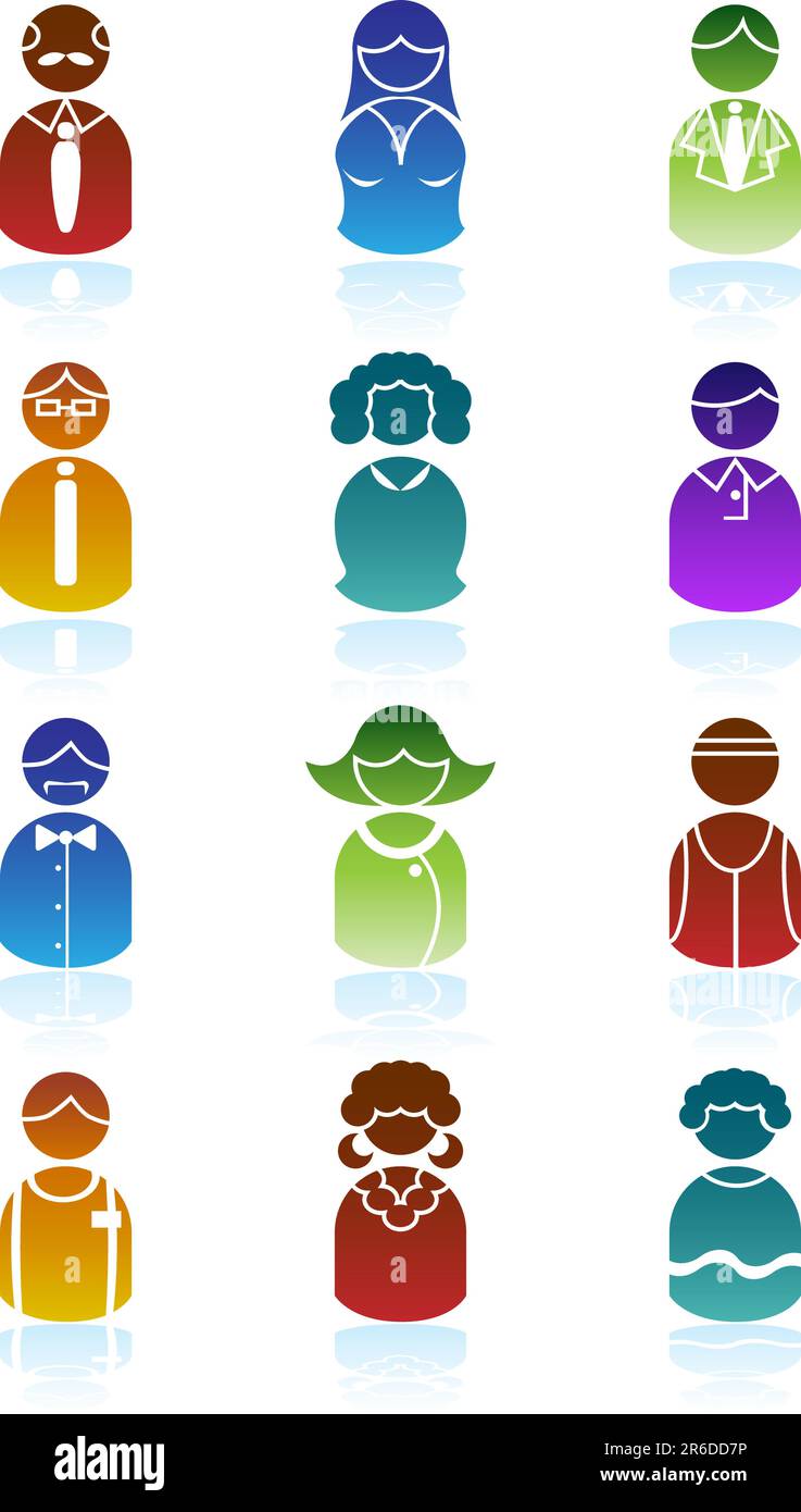 Set di 12 icone per persone. Illustrazione Vettoriale