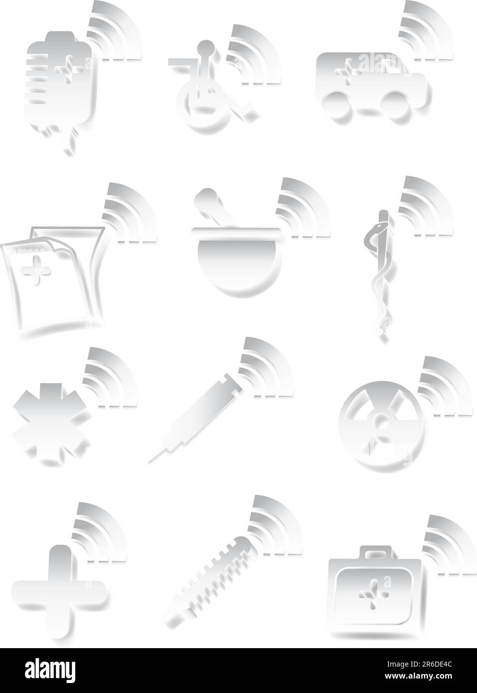 Set di bianco e nero a tema medico le icone in un 3D stile. Illustrazione Vettoriale