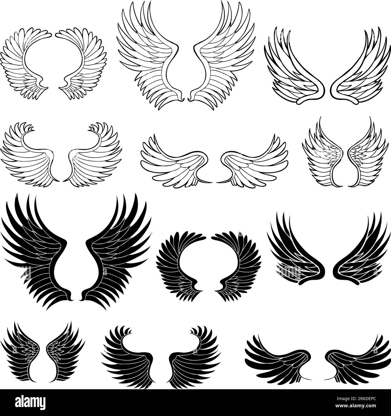 Set di 12 set di ali d'angelo. Illustrazione Vettoriale