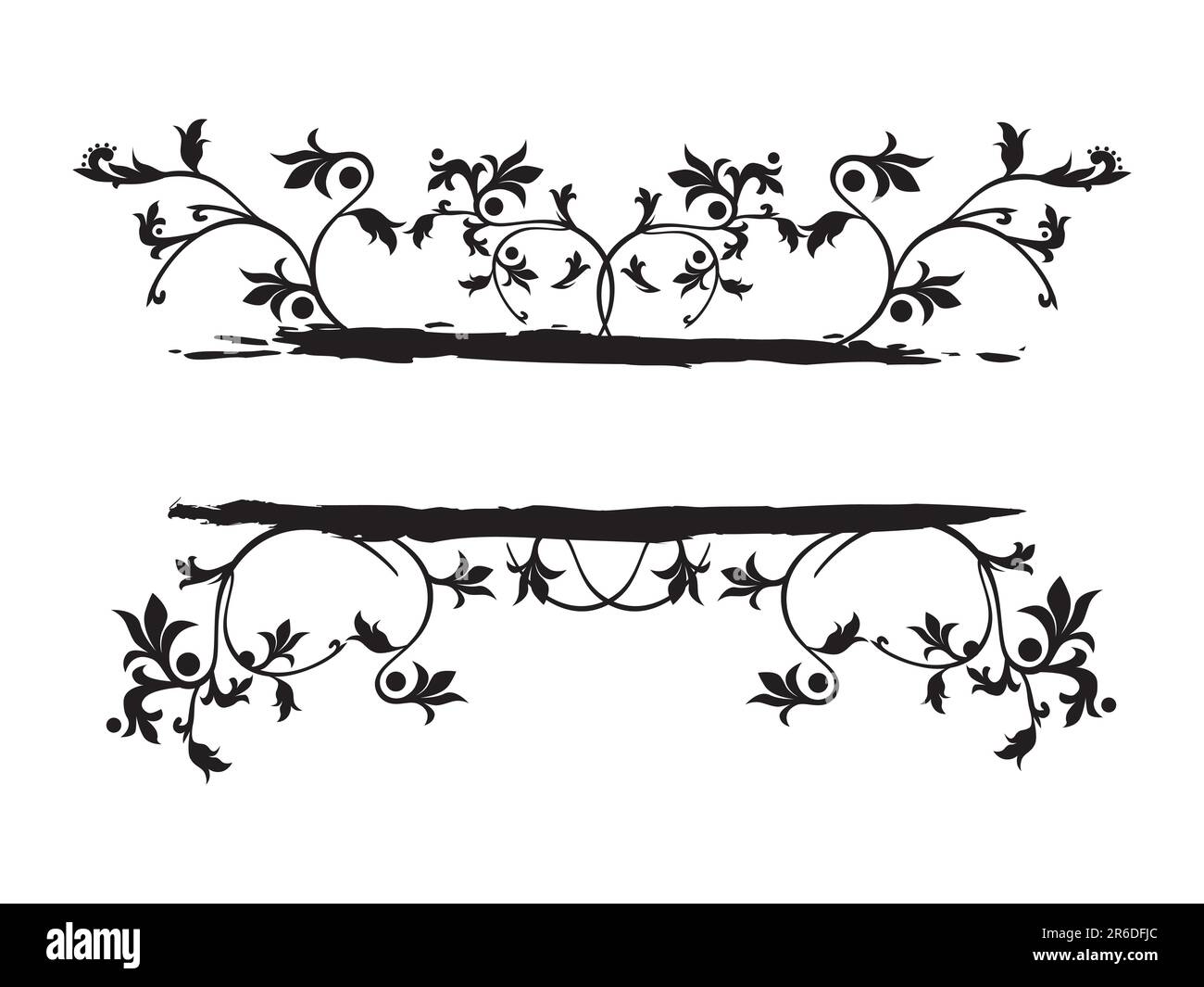 Cornice floreale grunge vettoriale di colore nero su sfondo bianco. Illustrazione Vettoriale