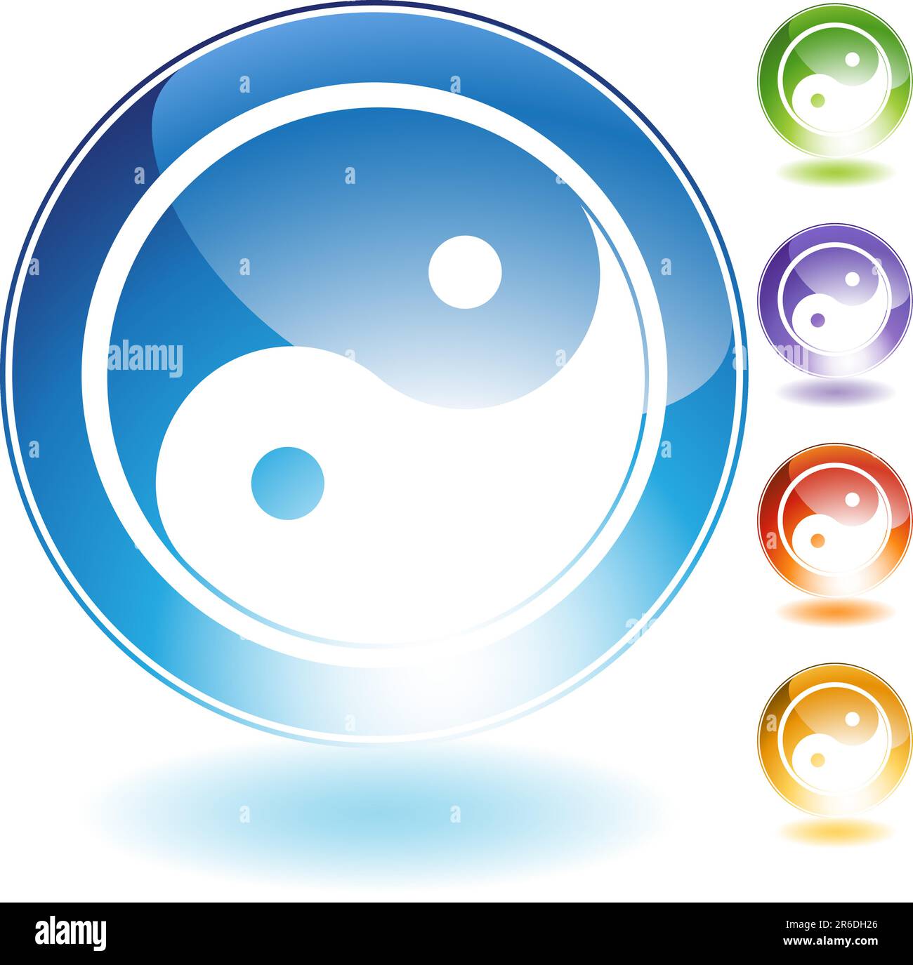 3D Yin Yang Icona in diversi colori. Illustrazione Vettoriale