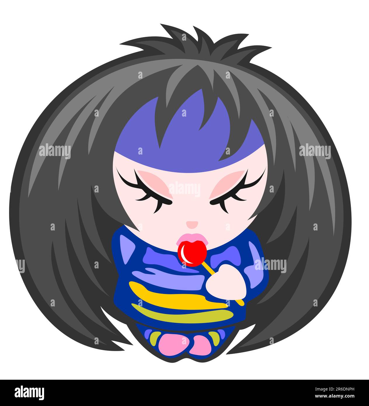 Emo girl dei cartoni animati con caramelle isolate su uno sfondo bianco. Illustrazione Vettoriale