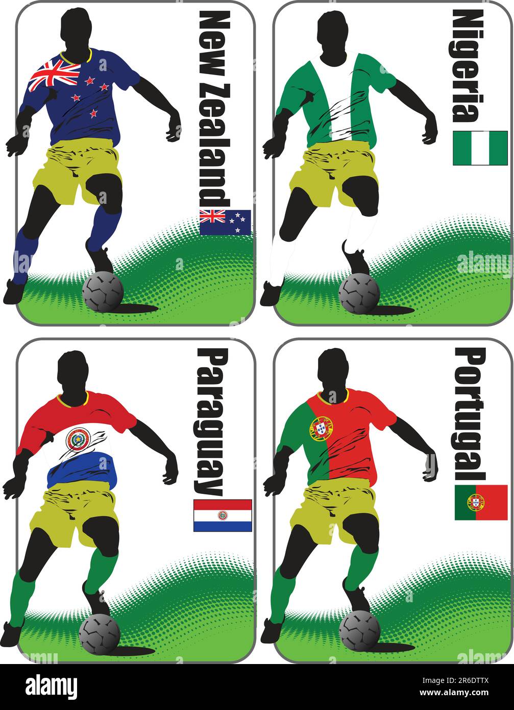 Finali della Coppa del mondo di calcio 2010. 32 squadre in magliette delle bandiere nazionali. Nuova Zelanda Nigeria Paraguay Portogallo Immagine e Vettoriale Alamy