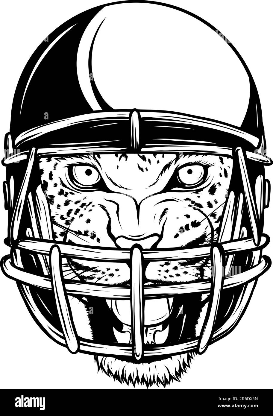Animale fresco indossando casco di rugby gioco di sport estremo gatto selvaggio leopardo Illustrazione Vettoriale