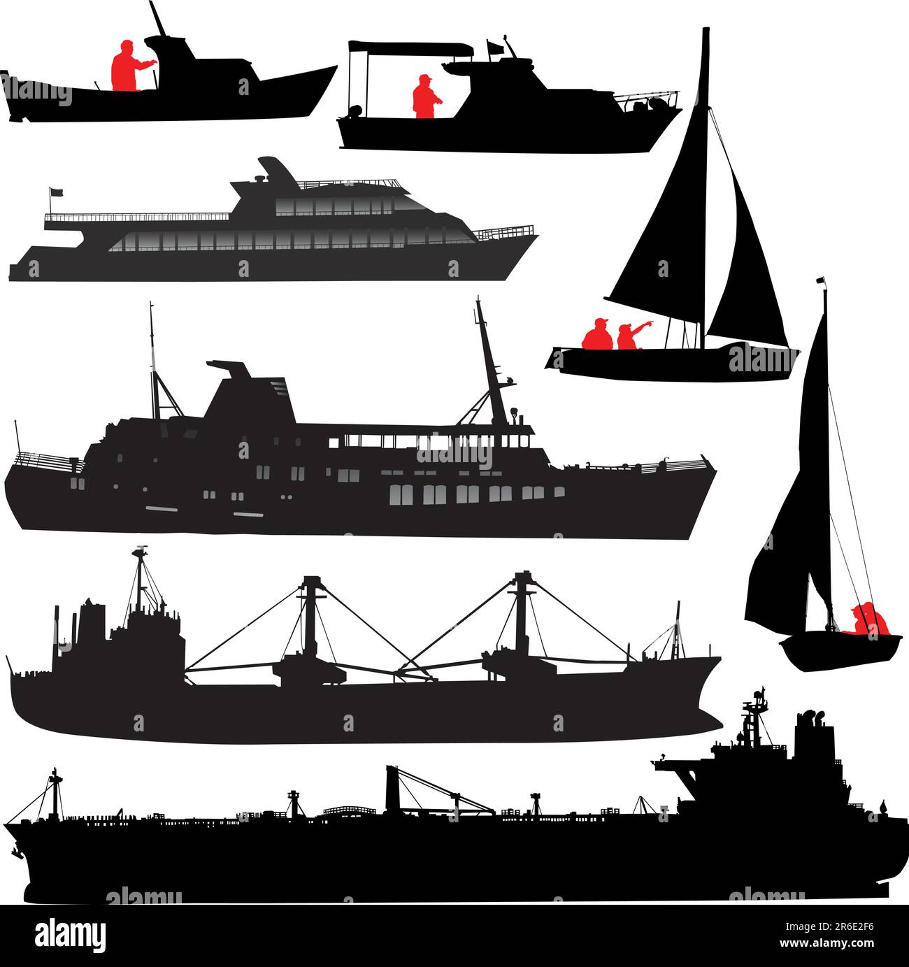 Set di vettore sagome di navi e yacht Illustrazione Vettoriale