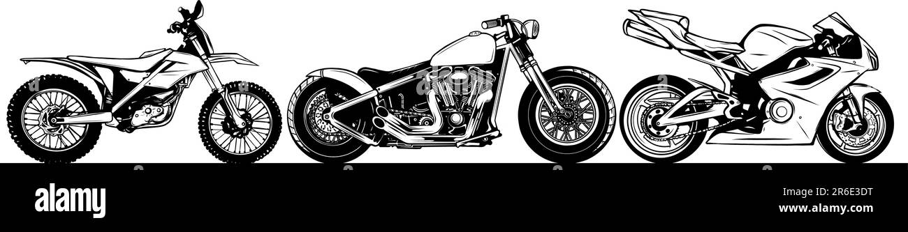 Moto. Emblemi del club biker. Stile vintage. Design monocromatico. Illustrazione Vettoriale