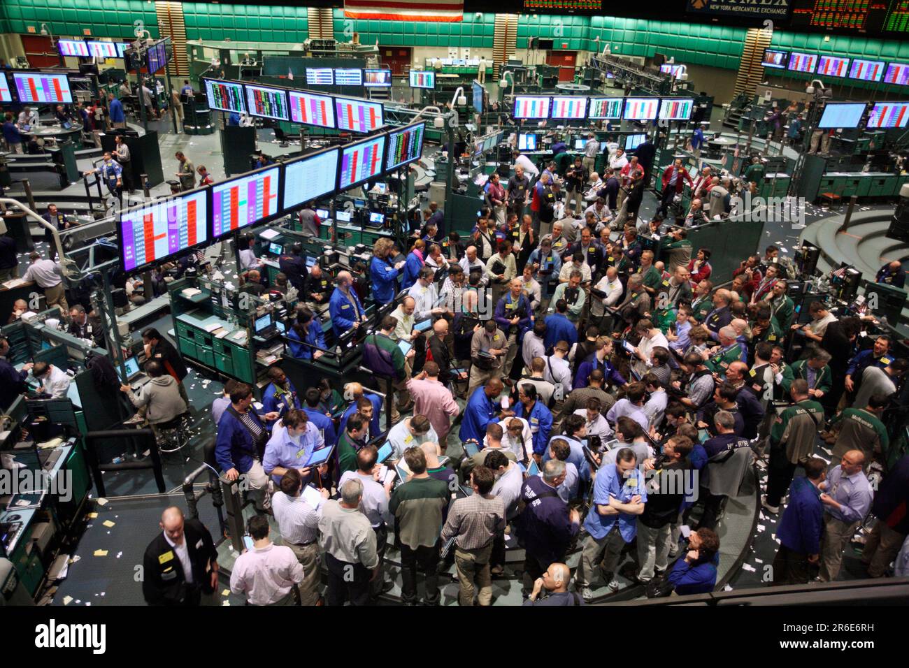 Vista sul trading floor per il petrolio Futures al New York Mercantile Exchange (NYMEX) Foto Stock