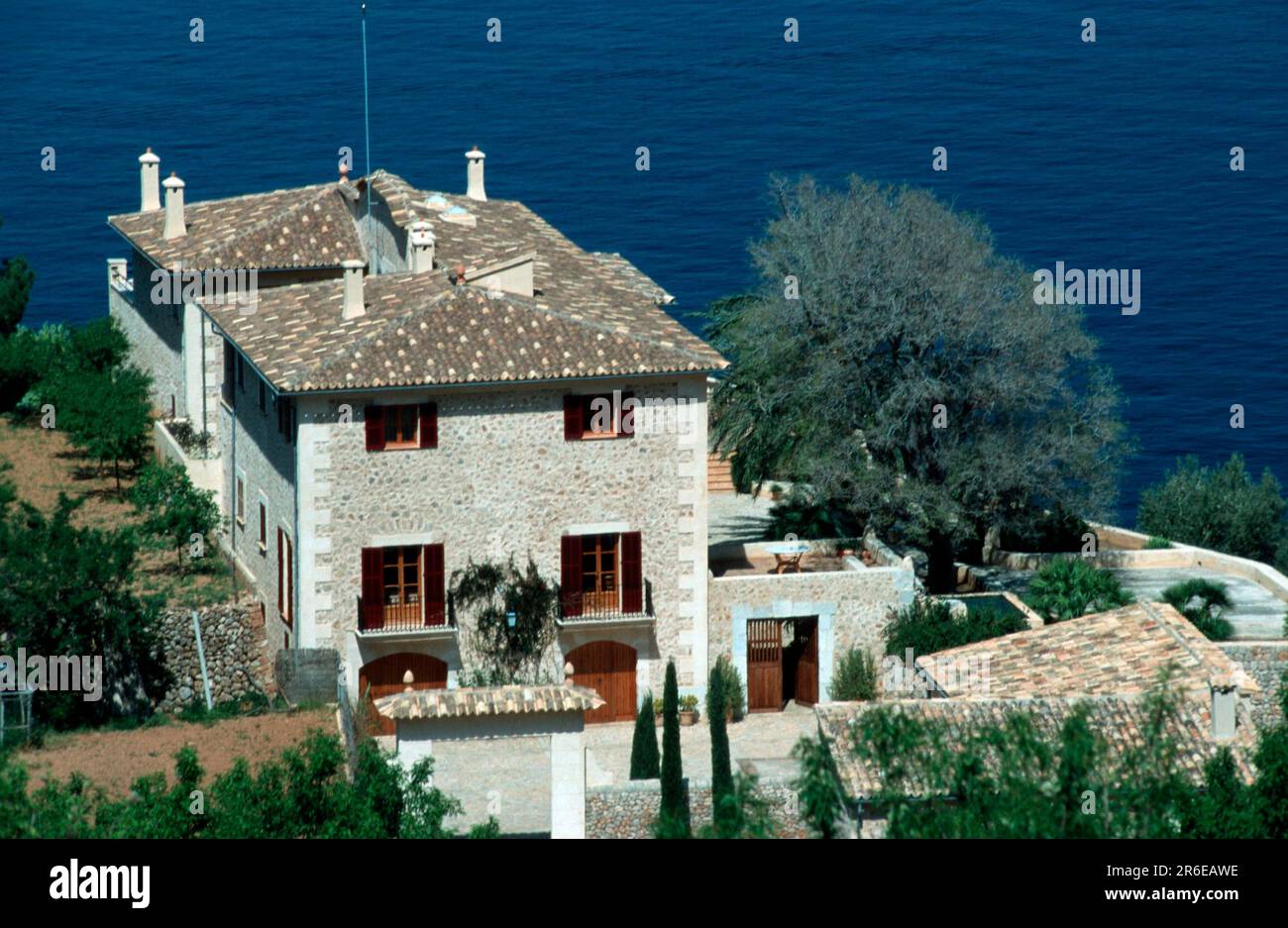 Casa sulla costa occidentale di Maiorca, Isole Baleari, Spagna, Casa sulla costa occidentale di Maiorca, Isole Baleari, Spagna, Europa, paesaggio, orizzontale Foto Stock