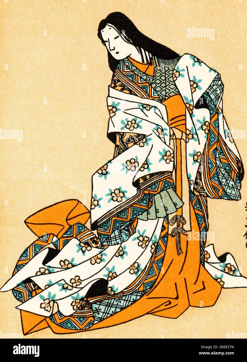 La poetessa Ono no Komachi, c1762. Dopo Suzuki Harunobu (c1725-1770). ONO no Komachi (c825-C900) è stato un poeta waka giapponese e uno dei Rokkasen. Era rinomata per la sua bellezza insolita, e Komachi è oggi sinonimo di bellezza femminile in Giappone. Foto Stock