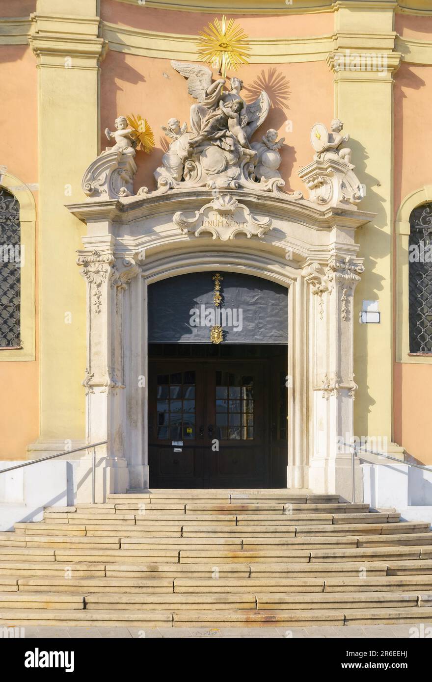 porta vintage sulla facciata antica. tipico elemento architettonico europeo Foto Stock