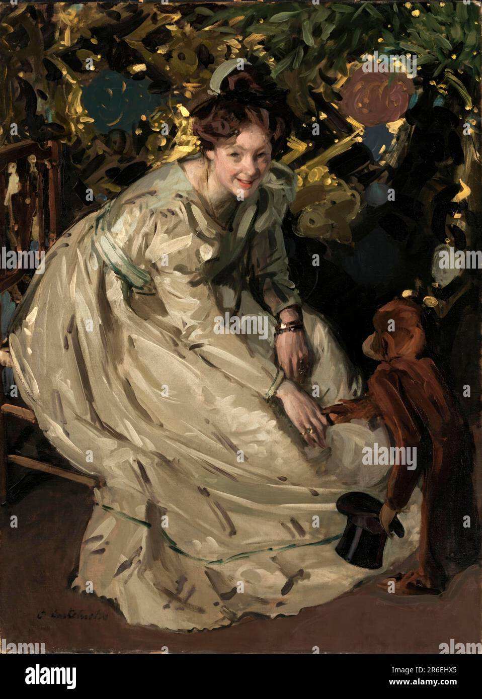 Donna in Arbor con scimmia. Data: N.d. olio su tela. Museo: Smithsonian American Art Museum. Foto Stock