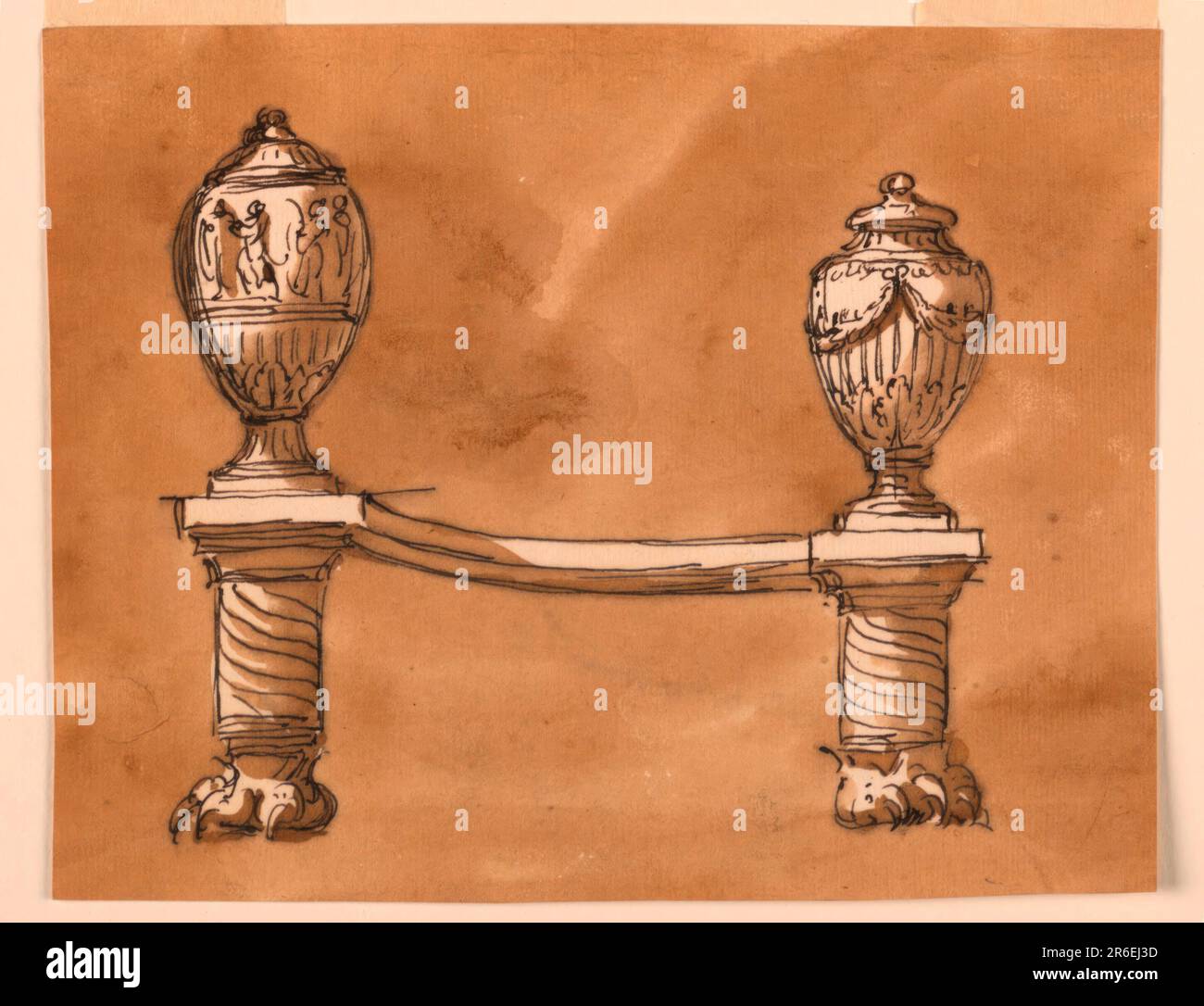 Parafanghi per caminetto. Penna e inchiostro marrone, pennello e lavaggio marrone su carta deposta biancastra. Data: 1746-1809. Museo: Cooper Hewitt, Smithsonian Design Museum. Foto Stock