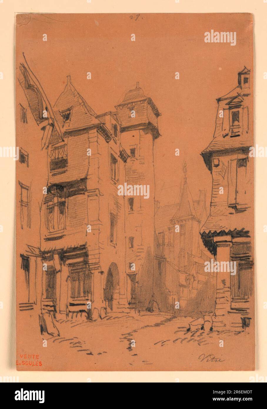 Palazzi signorili. Scritto a matita, sopra il centro: '27' e 'Vitri' sotto a destra. Data: 1840-1860. Grafite su carta marrone, montata. Museo: Cooper Hewitt, Smithsonian Design Museum. Foto Stock