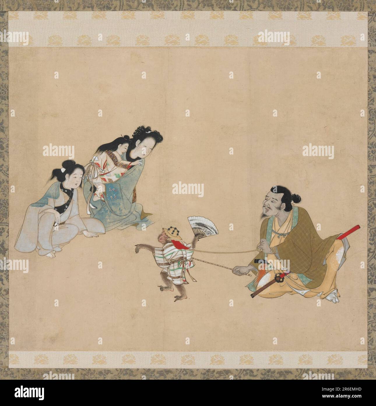 Allenatore di scimmie e scimmie che eseguono una danza. Data: Fine 17th ° secolo. Origine: Giappone. Periodo: Periodo Edo. Inchiostro, colore e oro su carta. Museo: Freer Gallery of Art e Arthur M. Sackler Gallery. Foto Stock