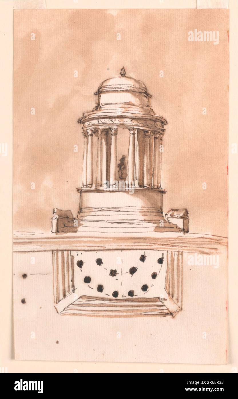 Ornamento; parte del pezzo centrale. Data: 1746-1809. Penna e inchiostro marrone, pennello e lavaggio marrone, inchiostro rosso su carta quasi bianca. Museo: Cooper Hewitt, Smithsonian Design Museum. Foto Stock