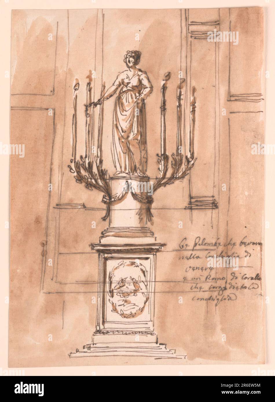 Candelstick. Data: 1746-1809. Penna e inchiostro marrone, pennello e lavaggio marrone su carta deposta biancastra. Museo: Cooper Hewitt, Smithsonian Design Museum. Foto Stock