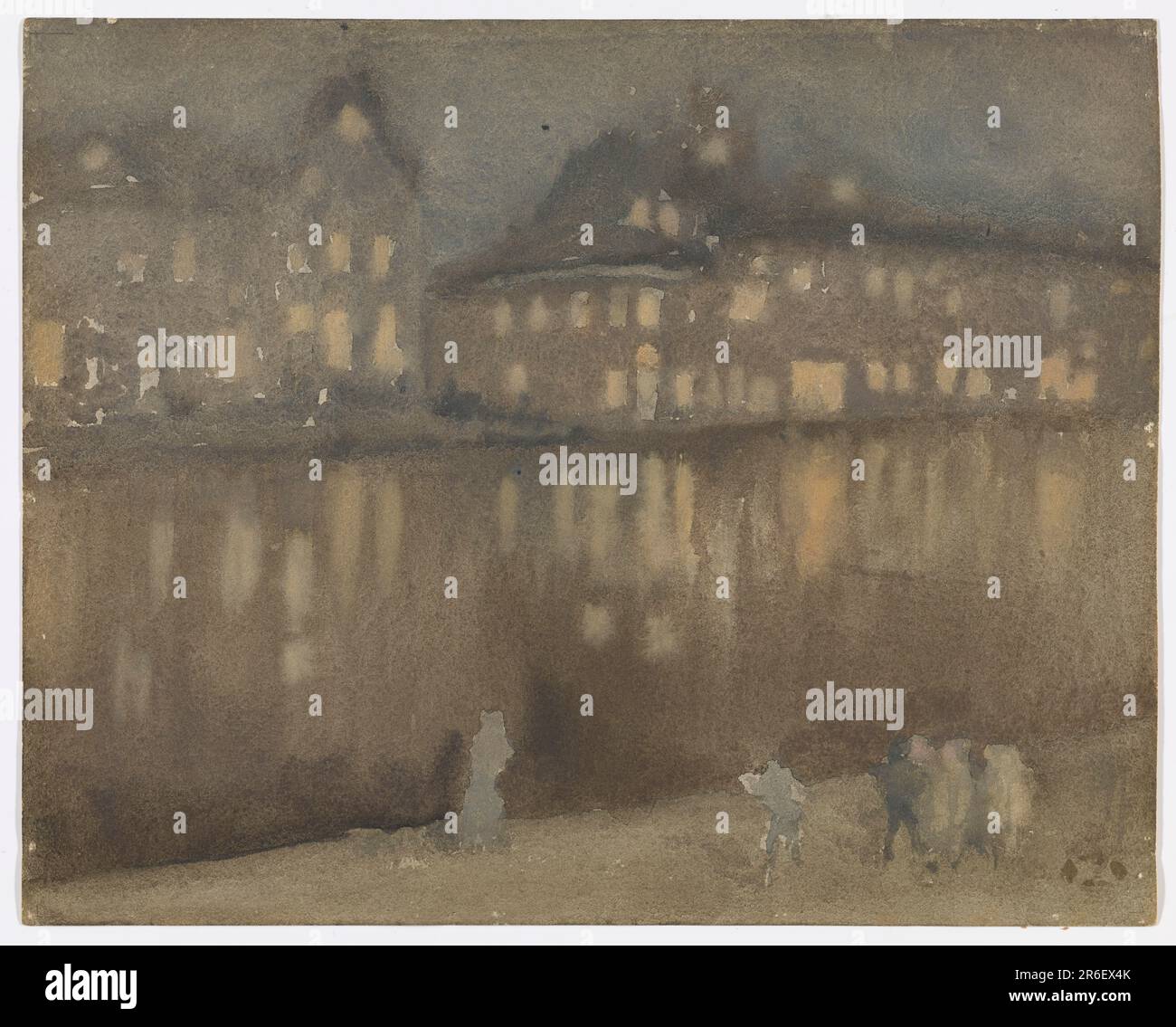Una vista notturna sul canale, con due edifici con finestre illuminate sulla sponda più lontana; sulla sponda più vicina, un gruppo di figure; con la farfalla in basso a destra. Data: 1882. Acquerello su carta. Origine: Stati Uniti. Museo: Freer Gallery of Art e Arthur M. Sackler Gallery. Foto Stock