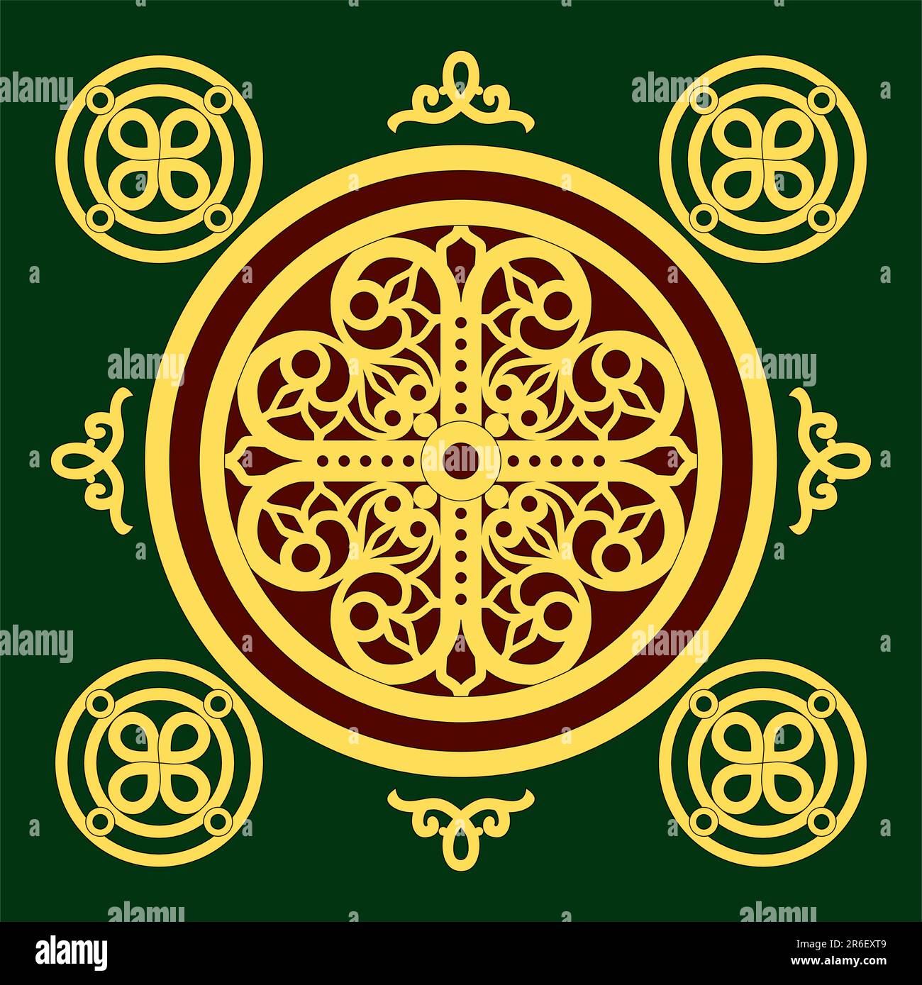 Ornamento dorato cristiano-ortodosso con elementi geometrici e floreali. Illustrazione vettoriale Illustrazione Vettoriale