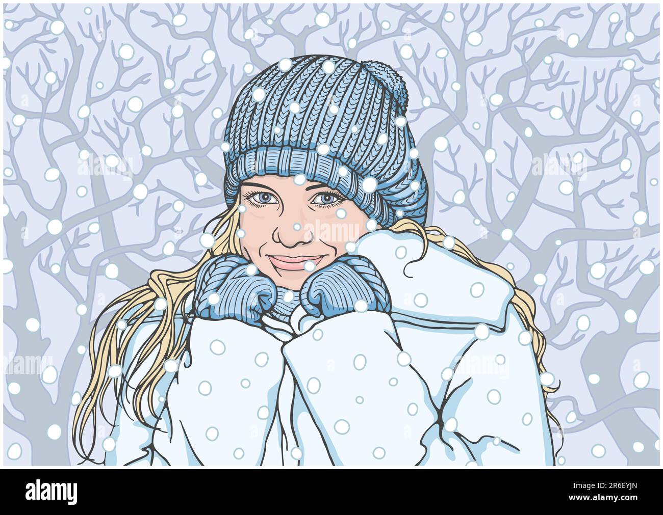 Sentimenti caldi della ragazza al gelo in un giorno d'inverno Illustrazione Vettoriale