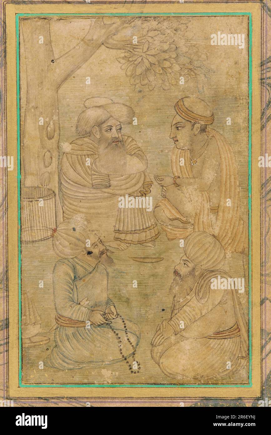 Un indù e tre mahometani. Data: 17th ° secolo. Origine: India. Periodo: Dinastia Mughal. Inchiostro, colore leggero e oro sulla carta. Museo: Freer Gallery of Art e Arthur M. Sackler Gallery. Foto Stock