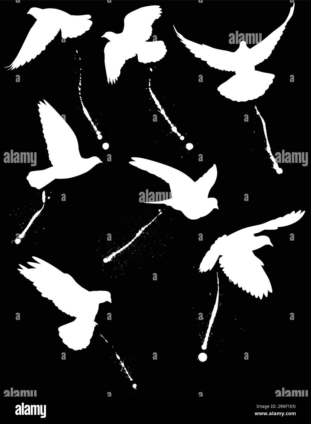 Sagome di battenti di colombi e i loro escrementi Illustrazione Vettoriale