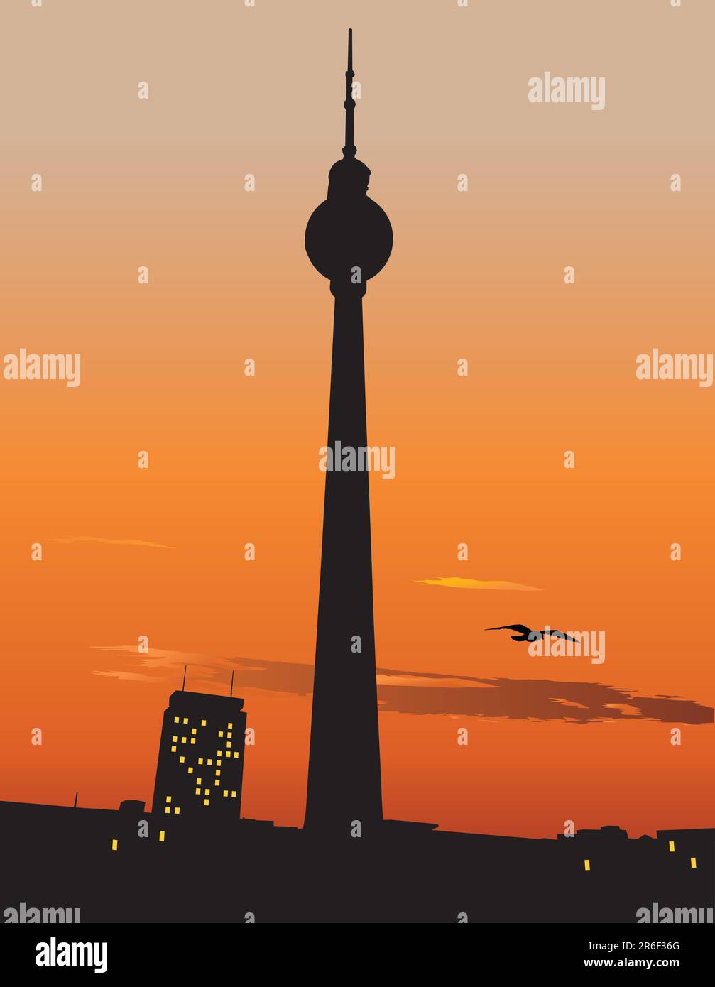 Slilhouette vettore di Berlino la torre della TV contro il cielo al tramonto, Germania Illustrazione Vettoriale