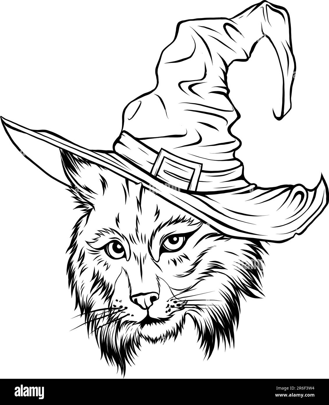 testina lynx monocromatica con illustrazione vettoriale hat wizard Illustrazione Vettoriale