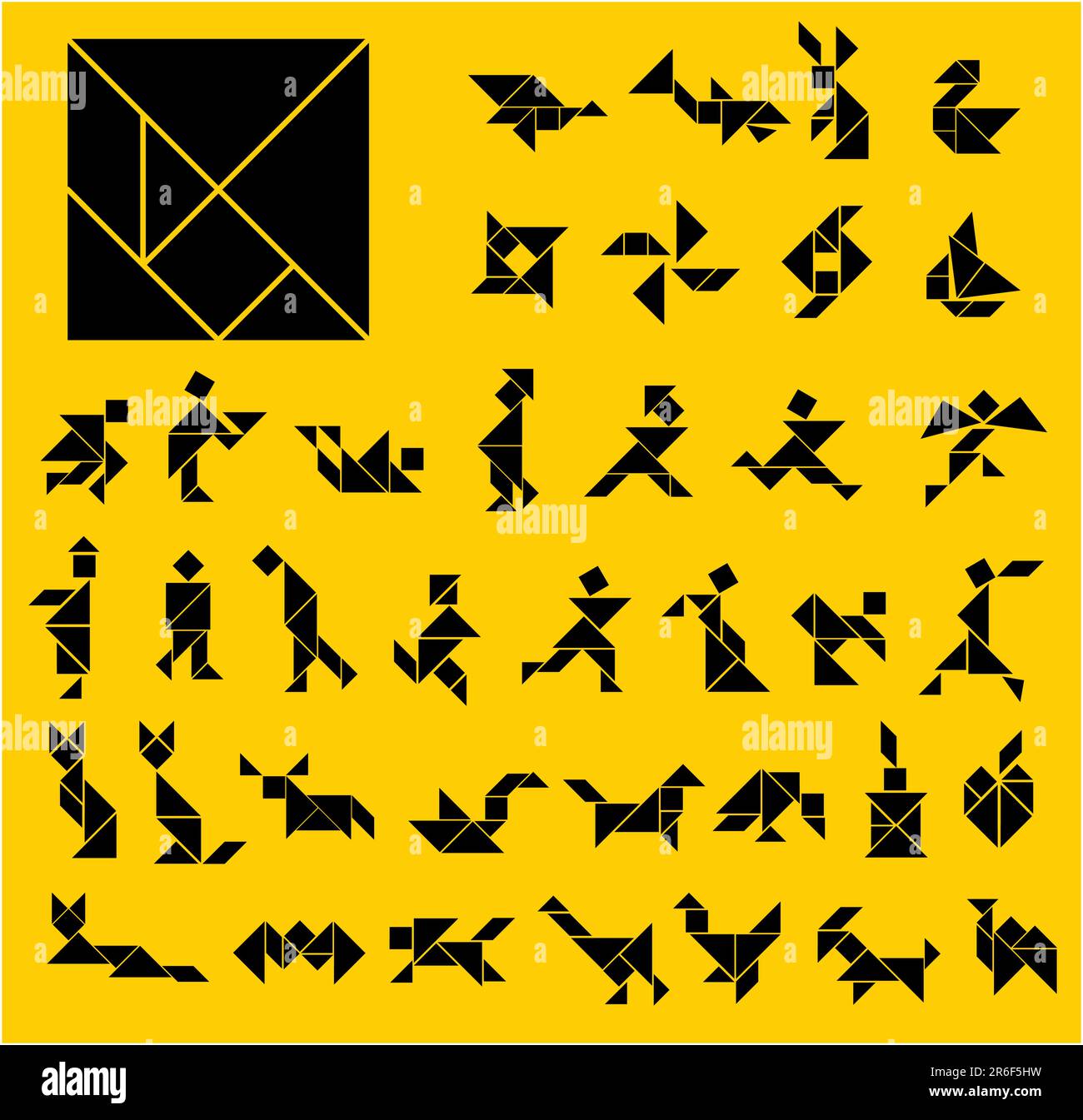 Figure Tangram su sfondo giallo Illustrazione Vettoriale