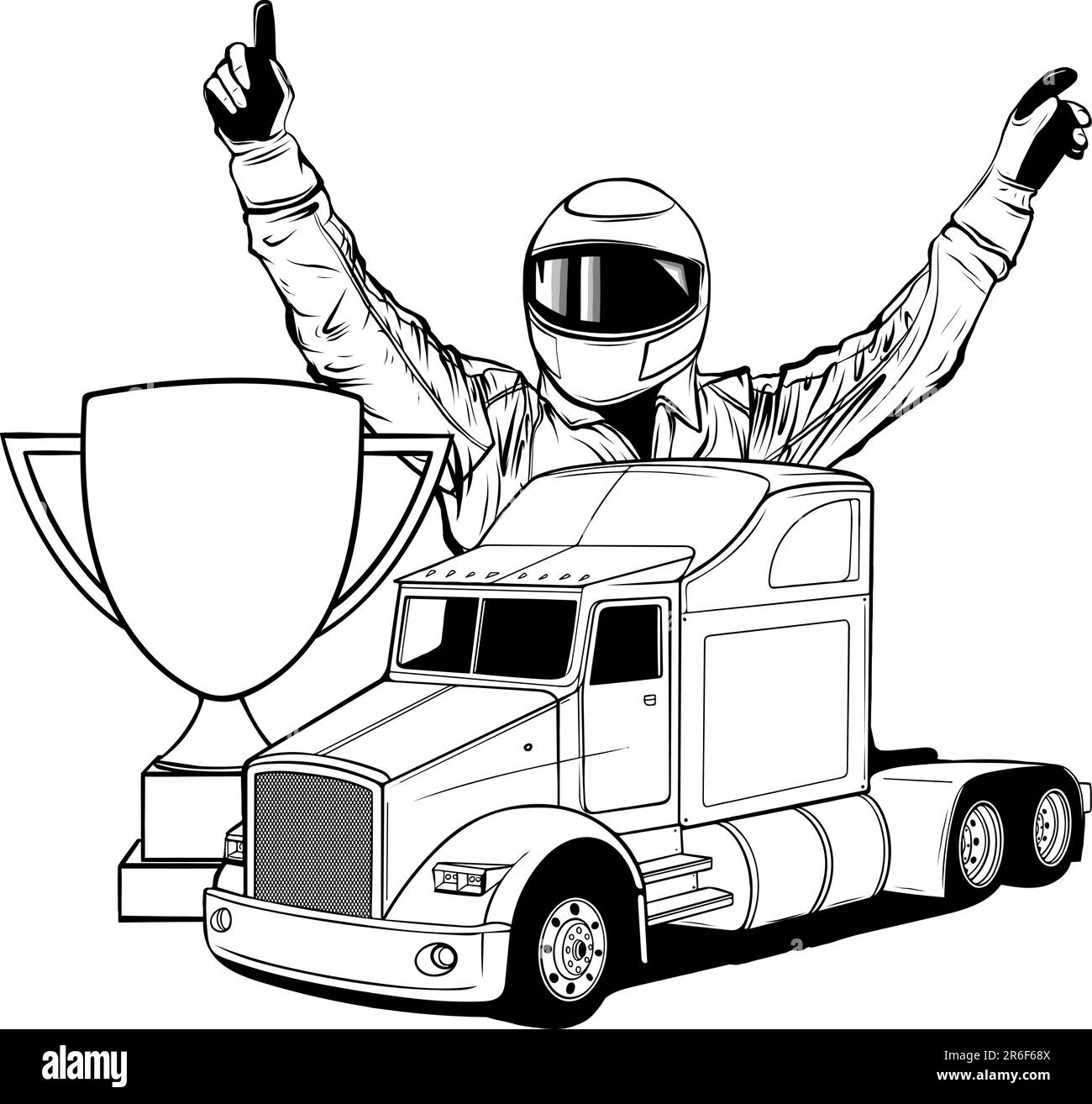 set monocromatico vettoriale di un camion con pilota e coppa Illustrazione Vettoriale set monocromatico vettoriale di un camion con pilota e coppa Illustrazione Vettoriale