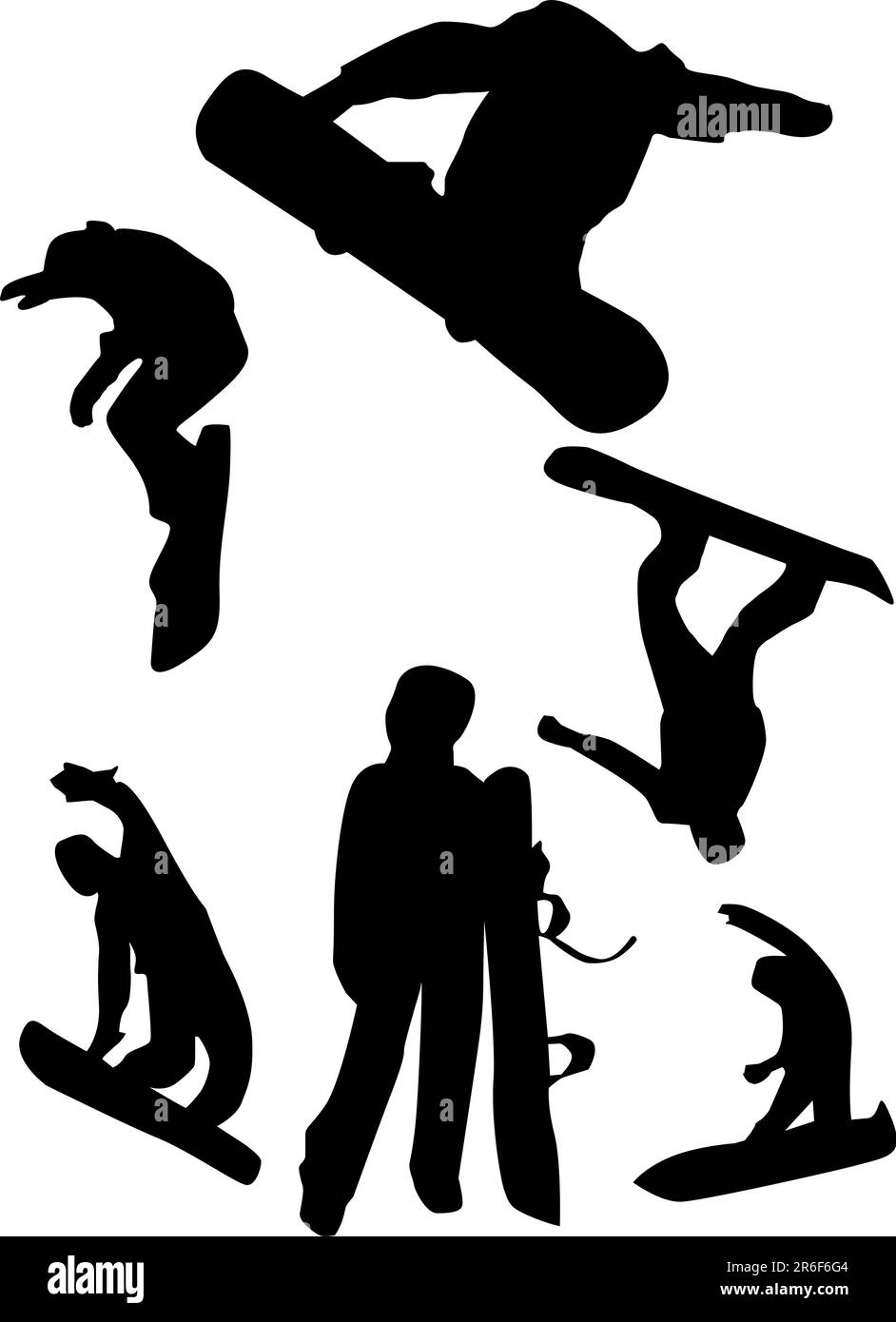 Set da snowboard Vector in bianco e nero Illustrazione Vettoriale