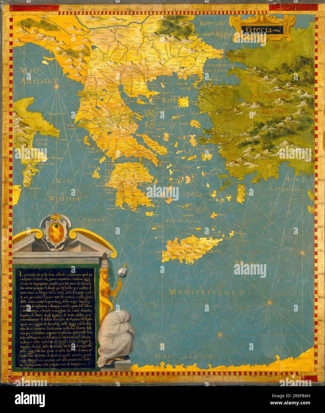 Carte del mondo antico HQ – Mappa della Grecia - Sala delle carte geografiche , Firenze Palazzo Vecchio, 1500 Foto Stock