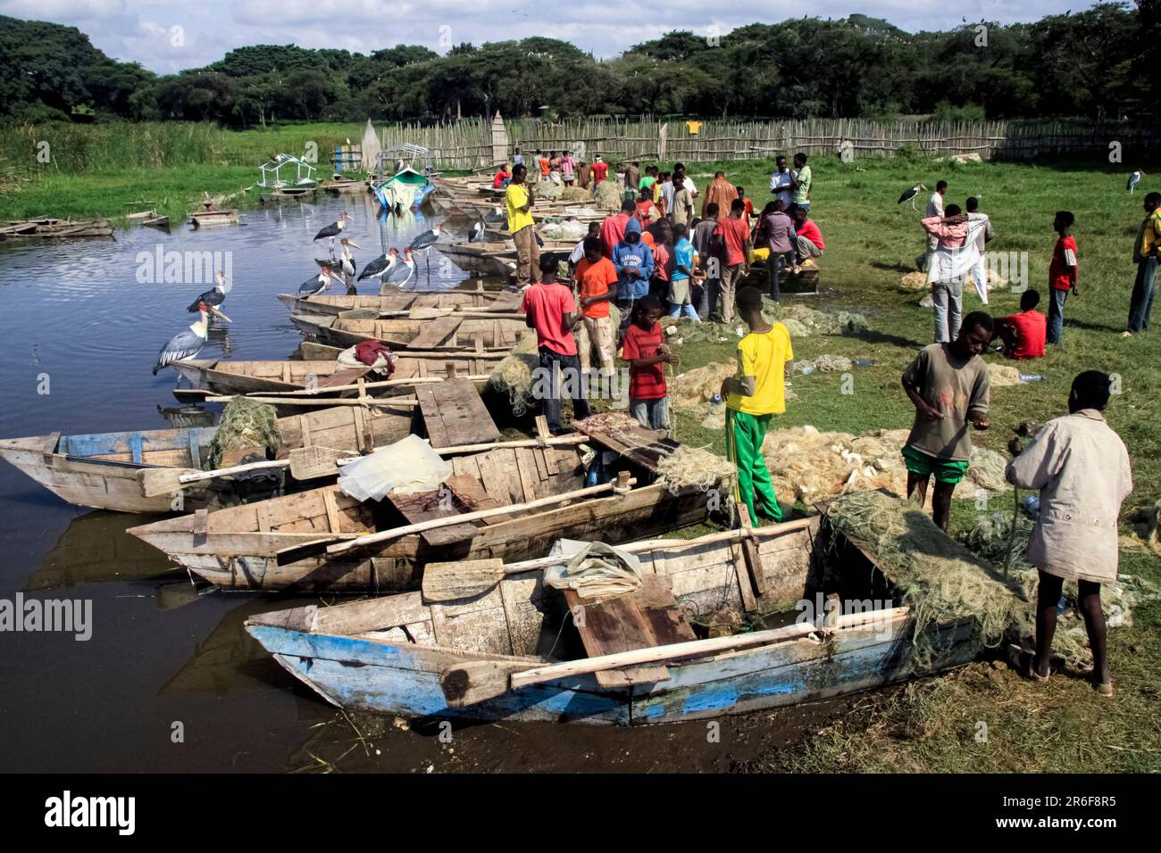 Mercato dei pescatori sul fiume Awash, Etiopia Foto Stock