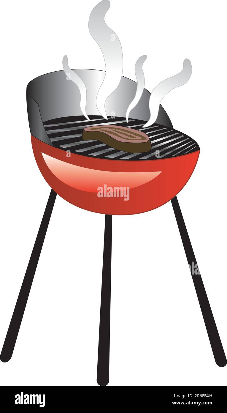 Illustrazione vettoriale di un grill affumicato con un pezzo di carne sul grill. Illustrazione Vettoriale