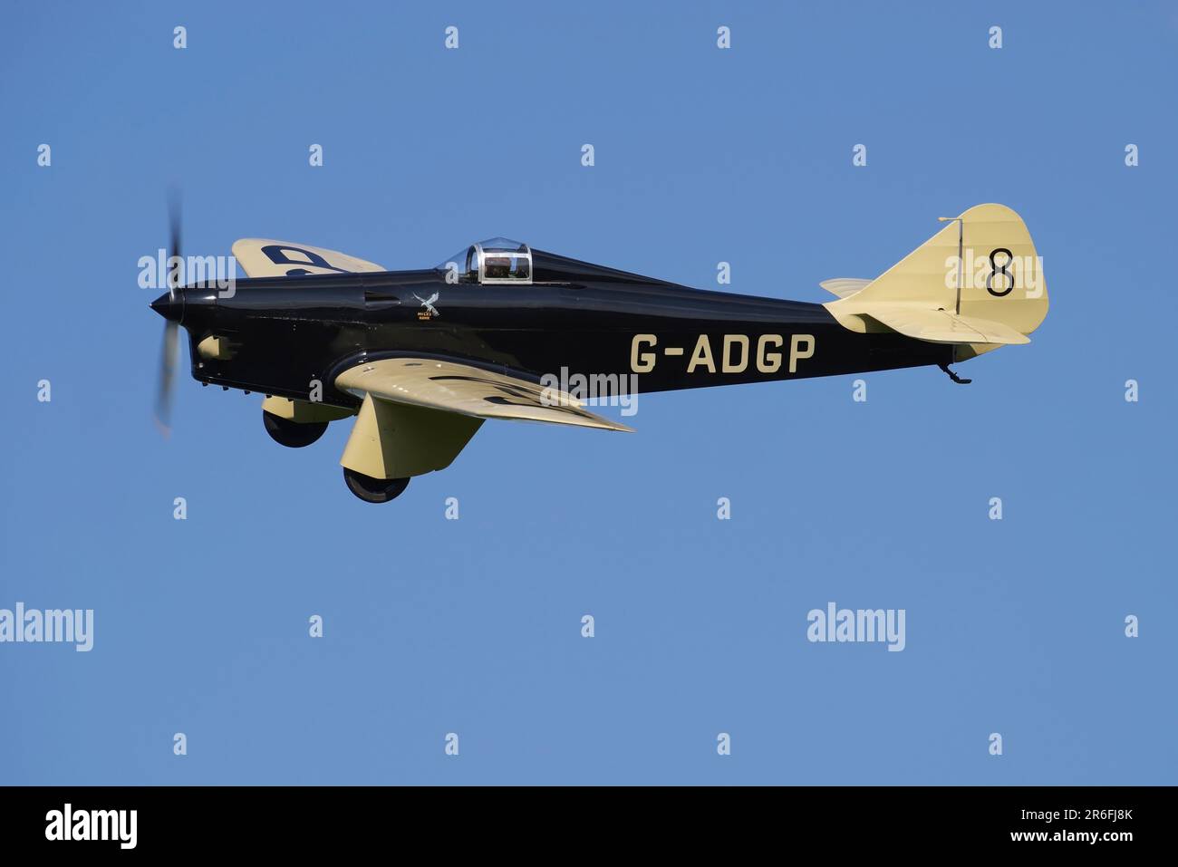Miles M.2L Hawk Speed Six G-ADGP, presso Shuttleworth Flying display, Old Warden, Biggleswade, Bedfordshire. Foto Stock