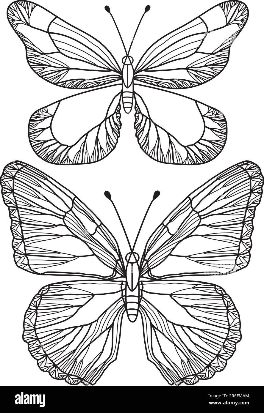 delicate farfalle disegnate a mano, vettoriali Illustrazione Vettoriale