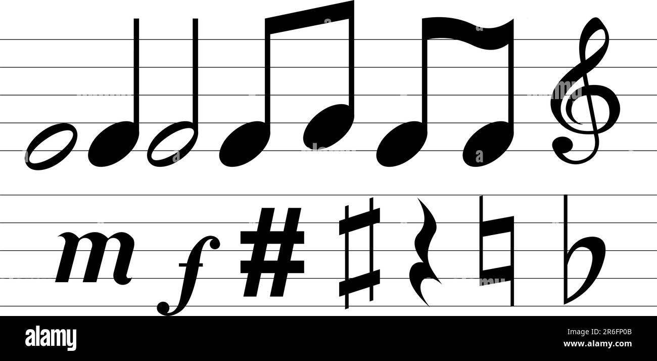Annotazioni musicali vettoriali su sfondo bianco Illustrazione Vettoriale